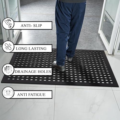 A1 Home Collections Anti Fatigue Mat, 0.6" Thick Heavy Duty Rubber Floor Mat with Drainage Holes - Non-Slip Kitchen, Bar & Restaurant Mat, 36x60 in (2 Pack) - size: 2 Pack - 60"L x 36"W x 0.6"Th
