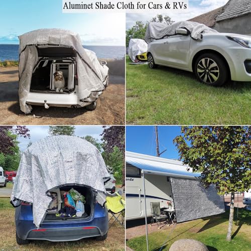 70% 10x20 FT Aluminet Shade Cloth for Car, RV and Camping | Reflective Silver Sun Shade Cover, Heat Protection, UV-Resistant, Breathable Sunshade Fabric for Patio, Dogs, Greenhouse - size: 10x20FT