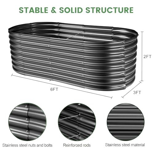Land Guard Galvanized Planter Raised Beds, 6×3×2ft Galvanized Water Trough, Keyhole Raised Garden Bed Metal (Dark Gray) - color: Dark Grey, size: 6×3×2ft