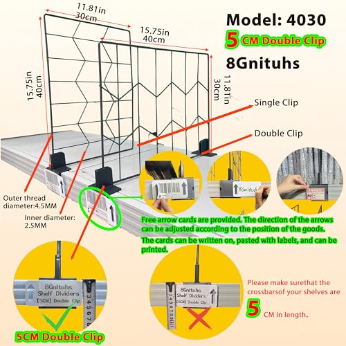 20 Pcs 40 * 30CM Warehouse Iron Shelf Dividers,Cabinet Divider,Shelf Divider,Shelf Dividers,Shelves Divider,Shelves Dividers,Shelving Dividers,Double Clip Shelving Divider - color: Gray Iron Net, size: 40*30CM+【5CM】Double Clip