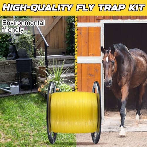 Qualirey 2 Pcs Sticky Fly Tape Roll 1000 ft Fly Ribbon Line Kit Housefly Reel Hanging Sticky Tape Trap Disposable Bug Strip for Barns Home Indoor Outdoor, Non-Toxic (Yellow) - color: Yellow