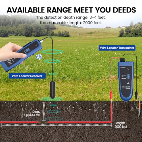 Underground Wire Locator, Cable Tester F02 Pro for Locate Wires, Locate Control Wires Cables Pet Fence Wires, up to 3 Feet Deep 1640 Feet Length, Equiped with Rechargeable 1100mAh Battery - color: Blue