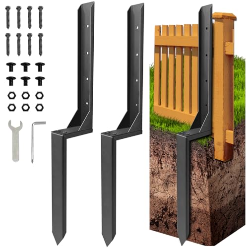 Fence Post Repair Kit, Thickened Heavy Duty Fence Post Anchor Stakes for Repair Tilted, Broken Wood Posts Support (Black, 2 Pack) - color: Black-2 Pack
