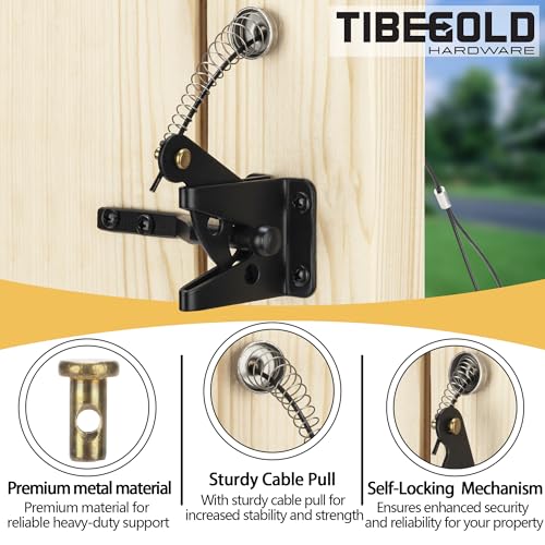 Gate Latch Cable Pull, Spring-Loaded Cable Pull, Black Gate Opener Adjustable from 2" to 6", Compatible with Vatious Gate Latches for Wooden Fence Gate, 1 Pack