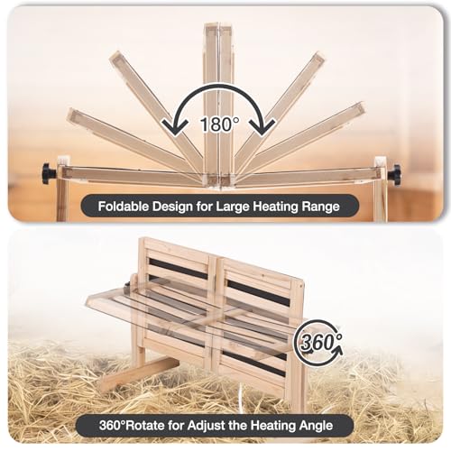 Chicken Coop Heater with Temperature Control, 200W Chick Heater with Adjustable Temp (70-190℉) for Winter, 2 Heating Plates, Foldable Large Size Coop Heater (Natural Wood) - color: Natural