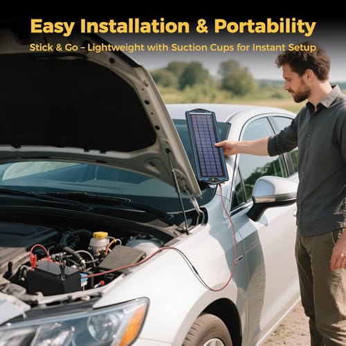 SUNAPEX 5W 12V Solar Car Battery Trickle Charger & Maintainer | Waterproof Portable Solar Panel Kit | Prevents Overcharging with Smart Controller | Fits 12V Batteries for Boats, RVs & More - size: 5W