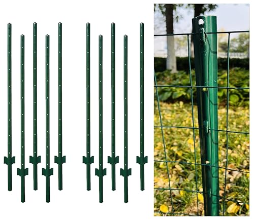 5 Feet (57.8") Metal Fence Post Green, Pack of 10, for 48 Inch High Garden Welded Wire Fence U-Channel Steel Garden Post - color: Green, size: 5',10 PCS