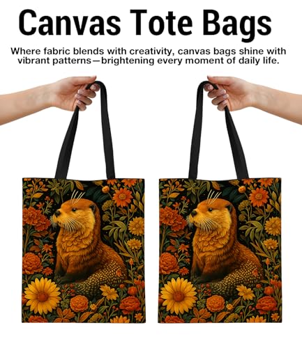 Vintage Botanical Animal Canvas Tote Bag for Women, Aesthetic Floral Animal Reusable Shoulder Bag for Shopping - color: 22