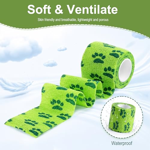 Vet Wrap Cohesive Bandages, Self-Adhesive Bandage Wrap, Breathable Non-Woven Self Adherent Tape for Pet Dog Leg Paw Wound, Horse, Cat, First Aid & Ankle Sprain, 2 Inch (6 Rolls) - color: Paw Prints