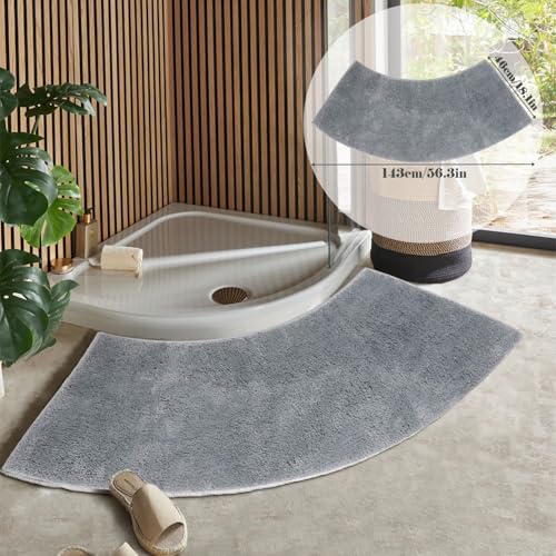 Grey Shag Curved Bath Rug 56.3''x18'',Curved Shower Mat,Non Slip Microfiber Soft Absorbent Fanned Bath Mat Machine Washable for Quadrant Shower Stall - color: 56.3''x18''