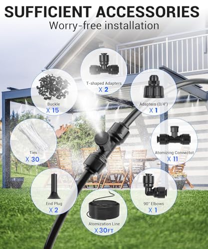 30FT Misters for Outside Patio Misters for Cooling (22 Mist Nozzles) Outdoor Water Patio Hose Greenhouse Mister System Outside Mist Backyard Trampoline for Waterpark Watering Misters for Cooling - size: 30FT