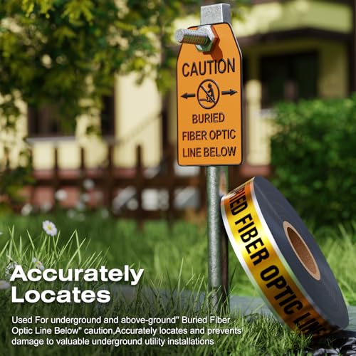 1000 Feet Caution Buried Fiber Optic Line Below Orange/Black Print Safety Tape with Above-Ground Caution Tag, 2 Inch x Foot 5 Mil, Detectable 2-Inch - style: Caution Buried Fiber Optic Line