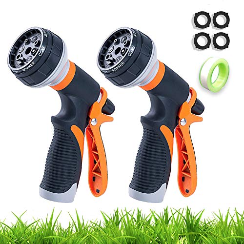 Garden Hose Nozzle 2 Pack Heavy Duty Hose Spray Gun 8 Way High Pressure | Hand Sprayer Spray Nozzle for Watering Lawn Car Washing Pet Bathing Sidewalk Cleaning