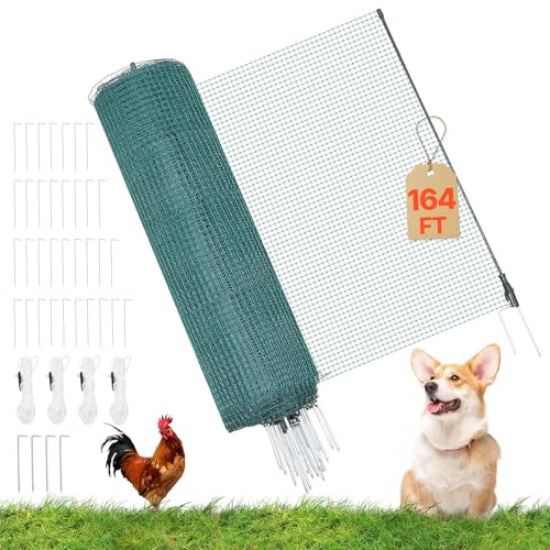 VEVOR Temporary Fence with Posts, 3 x 164 FT Plastic Mesh Fencing, Garden Safety Fences Netting with Double-Spike Stakes & Guy Ropes, Temporary Fence for Dogs, Chickens, Plants, Outdoor Yards - size: 36in*164ft