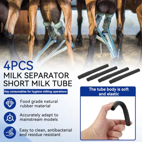 4PCS Milking Short Tube, Food Grade Rubber Hose for Cow Milking Machine Replacement Parts, Safety Short Tube Pipe Milking Machine Accessories Milking Cup Set Parts (Black Milk Tubes)