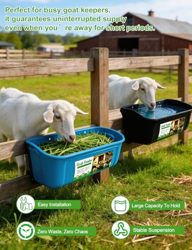 Goat Feeder Trough Hanging for Attach to Fence Holds a lot of Food|Pack of 4,Heavy Duty Miscellaneous Feeders Perfect for Black Goat,Cattle,Horses,Calves,Pig and More Livestock