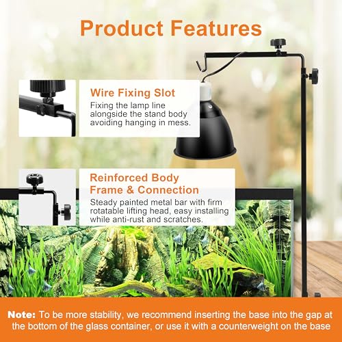 Simple Deluxe Reptile Lamp Stand Adjustable 14-26 inch Metal Bracket Floor Light Holder for Reptile Glass Terrarium Heating Light, Amphibian and Aquarium Tank - style: Lamp Stand S, New