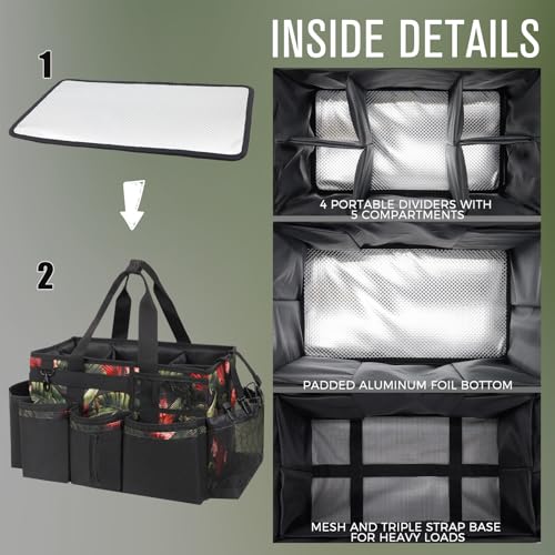 SCAVATA Wearable Cleaning Caddy, Cleaning Caddy Supplies Organizer with Handle & Shoulder Straps for Housekeepers, Under Sink & Car Cleaning Tool Organizers Bag with 4 Foldable Divider (GreenBush) - color: GreenBush