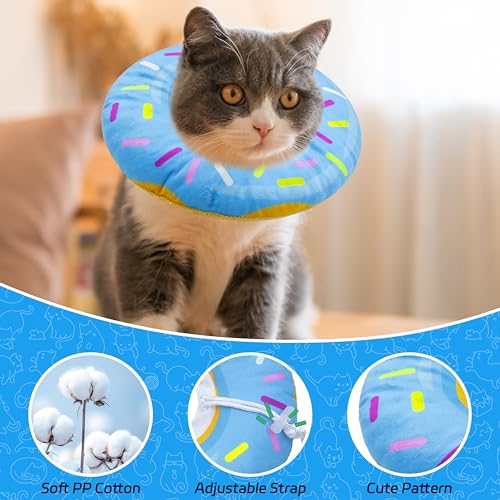 Seyezo Cat Cone Collar Soft, Adjustable Cat Recovery Collars, Donut Blue, S | Spay Cones to Stop Licking, Cute Donut E Collar After Surgery, Anti-Lick Wound Healing Elizabethan Collars for Kittens - color: Donut Blue, size: Small