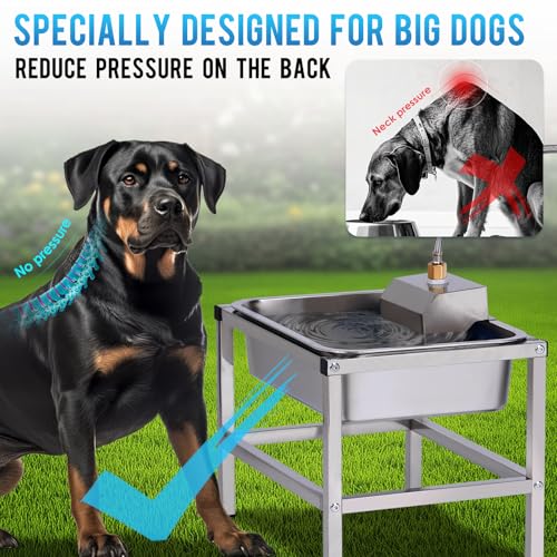 3Gal Automatic Dog Water Bowl Dispenser for Large Dogs Outdoor | Elevated Dog Water Bowl with Stand, Stainless Steel Pet waterer with Float Valve for Large Breed, Reduces Neck Pressure