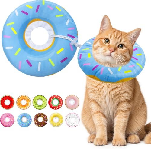 Cat Cone Collar Soft, Adjustable Cat Recovery Cone (Blue, M) | Stop Licking, Cute Kitten Donut Collar After Surgery, Elizabethan Collars for Kittens, Lightweight Cats Neck Cones - color: Blue, size: Medium