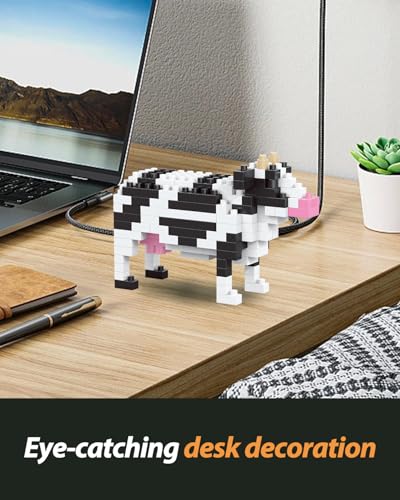 QISHOUTING Cow Mini Building Toy for Kids, Farm Animals Mini Building Blocks & Learning Toy for Girls Boys, Miniature Cow Figurine Toys for Adults Girls, Birthday Party Favors Stocking Stuffers - style: Cow