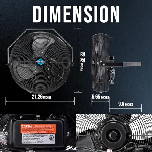 Tornado 20-Inch High Velocity Wall Fan - Outdoor Rated, IPX4 Water-Resistant, 3-Speed, 4750 CFM - Industrial, Commercial & Residential Use, Perfect for Greenhouses, UL Safety Certified - size: 20 Inch