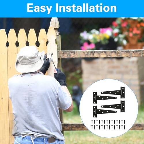 T Strap Hinges Heavy Duty, Shed Door Gate Hinges(Black) (4, 4 Pcs *5 inch) | 3 inch t hinges Heavy Duty Black Outdoor Tee Hinge for Wooden Fences, Barn Door Gates Hinge for Shed Door Hardware - size: 4 Pcs *5 inch