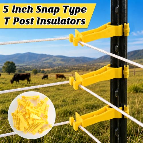 75Pcs Reversed Extender Electric Fence T Post Insulators, Yellow | Snap, 4.7 Inch, Plastic, Fit T-Post Insulator, for Electric Fence Wire, for Yard Agricultural Ranchers Farm