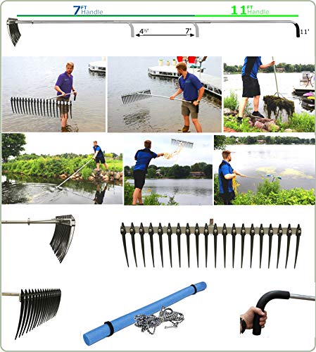 Rake Zilla | Extra-Large Heavy-Duty Lake and Pond Aquatic Weed Rake – 40" Wide Head with 9" Tines | Includes Detachable Float Kit & 25 ft Rope for Scooping, Skimming, and Easy Cleanup in Lakes & Ponds