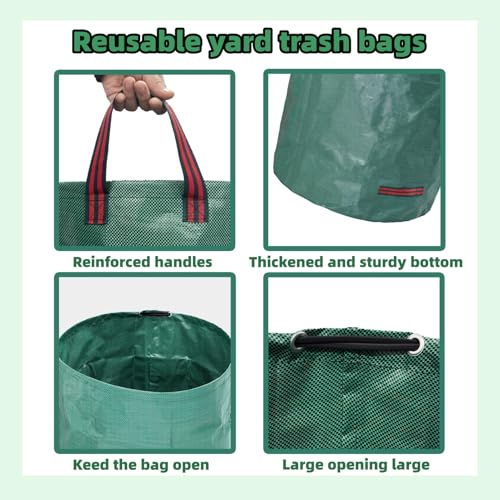 3 Pack 132 Gallon Extra Large Yard Waste Bags with Lid | Jumbo Reusable Garden Bags with Gardening Gloves, Heavy Duty Collapsible Lawn Bag Holder for Massive Leaves & Debris - size: 3-Pack Bags & 1 Pair of Gloves