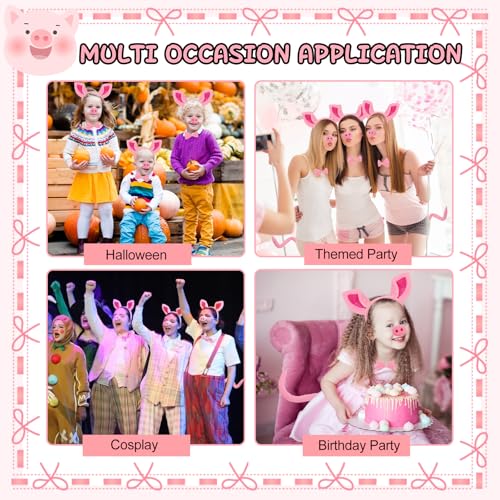 Mototo 24PCS Pig Costume Set Pig Ears Headband Nose Tail Bow Tie for Kids | Halloween Animal Costume Girl Pig Accessories For Nursery Rhyme Character Favorite Book Day School Event Drive-thru Nativity