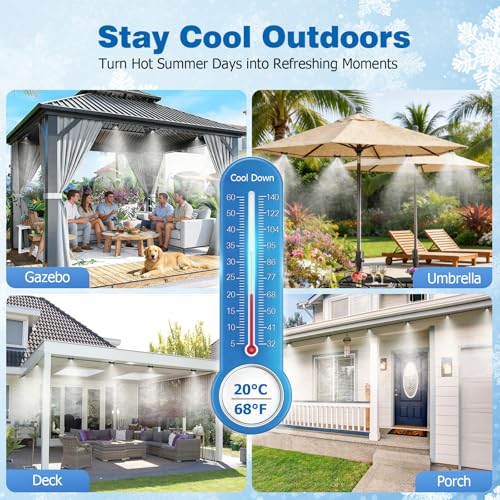 Mellbree Misters for Outside Patio 60FT/18M, Pre-Assembled Misting Cooling System with 19 Brass Nozzles & 3/4" Adapter, Outdoor Mister for Garden, Backyard, Pool, Greenhouse, Play Area, Trampoline - size: 60FT