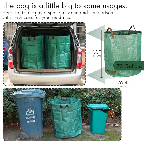 Gardzen 3 Pack 72 Gallon Garden Waste Bags Reusable Heavy Duty | Gardening Bags for Lawn, Pool and Yard Cleanup, Reusable Leaf Waste Bags for Leaves, Grass Clippings and Outdoor Debris - size: 3 Count (Pack of 1)