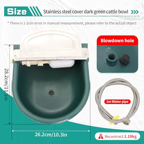 Automatic Water Bowl Plastic Livestock Waterer with Float Valves Stainless Steel Cover Livestock Water Trough Bowl,for Cattle Horse Goat Dog(39.37 Inch Pipe)