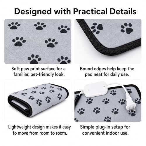 Cat Heating Pad 18'' × 18'' Self-Warming Pet Bed, Electric Heated Dog & Cat Pad, Waterproof, Temperature Adjustable, Fast Heating, Safe Thermostat for Kittens Puppies Small Pets
