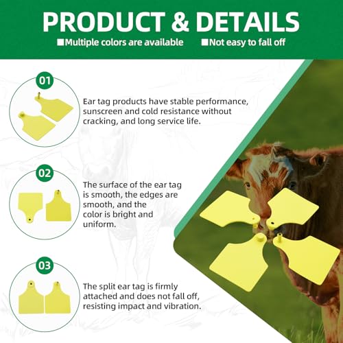 TPU Large Size Split Type Blank Large Cattle Ear Tags,50PCS Upgrade to Prevent Tampering Livestock Ear Tags, for Cattle,Sheep Goat, Pig, 3.9x2.9in (Yellow) - color: Yellow