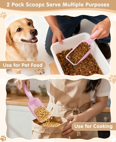 2-Pack Dog Food Scoop 1 Cup, Plastic Pet Food Measuring Scoop With Measuring Lines (1/2 & 1 Cup Markings) for Dogs, Cats, Fish, Bird（Pink) - color: Pink