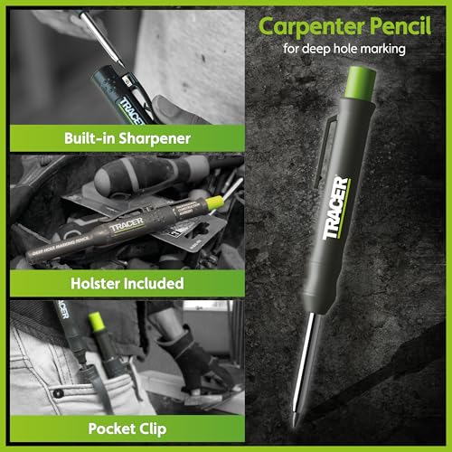 Tracer Complete Deep Hole Marking Kit - Includes Double-Tipped Long Head Deep Hole Permanent Marker and Deep Hole Construction Pencil with 6 Replacement Lead Dispenser Site Holster | Deep hole construction pencil, double-tipped permanent marker, 6 replace