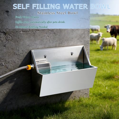 Automatic Water Dispenser for Large Dogs, 2.1 Gallon Stainless Steel Auto Water Bowl Self Filling, Waterer Feeder for Outdoor Animals Drinking, Chicken Livestock (Drainage Hole)