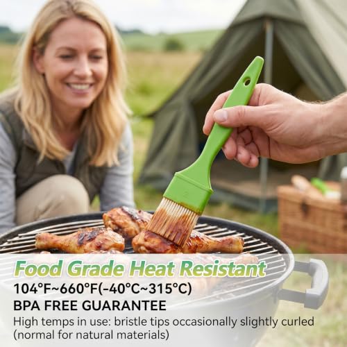 4pcs Natural Bristle Basting Brush 1/2/3/4 Inch Pastry Brush for Baking Bristle Basting Brushes for Cooking BBQ Brushes for Butter Oil Egg and Sauce Turkey Marinade with Hang Hole Design Green