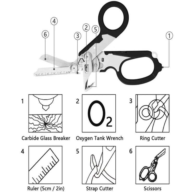 6-in-1 Heavy-Duty Emergency trauma shears (Yellow Black) - color: Yellow Black
