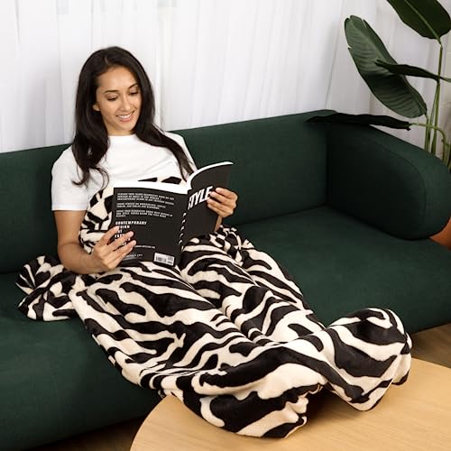 PediPocket 50" x 70" Zesty Zebra Foot Pocket Blanket Non-Electric - color: Zesty Zebra