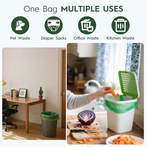 2.6-3 Gallon Compostable Trash Bags with Handles 80 Count 0.67 Mil 11.36 L Small Kitchen Wet Food Scrap Waste Compost Bag for Countertop Bin ASTM D6400 US BPI and OK Compost Home Certified - color: 3 Gallon Handle Tie, 80 Count