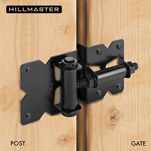 2 Pack Self Closing Gate Hinges for Wooden Fences Heavy Duty Solid Vinyl Fence Gate Closer Hinges with 22 Screws Swing Adjuster Tool 90 Degree Tension Gate Hardware Kit Black Finish - size: Self Closing