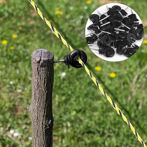 Kanayu 52 Pcs Electric Fence Kit Include 1640 ft Poly Wire 25 Black Fence Ring Insulators 25 Yellow T Post Insulators Socket Tool for Pet Animal Horse Cattle Livestock Pasture - size: 1640 ft
