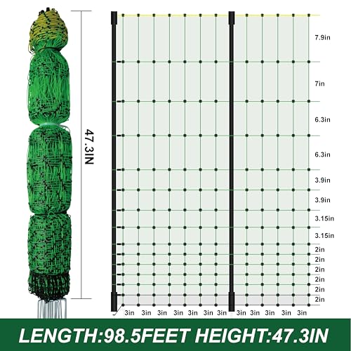 1 Pack Premium Portable Pre-Assembled Poultry Netting Electric Fence 47.3" x 98.5', Green,Utility Portable Mesh for Chickens, Ducks,Geese,Rabbits,Used in Backyards,Farms,and Ranches