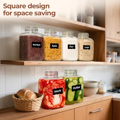 ComSaf Square Glass Jars with Airtight Lid 1.3 Gallon 2 Pack Large Canister | Flour sugar rice, Kombucha pickling, Pantry organization, Bulk storage, Pickling fermenting, Cabinet organization, Snacks - size: 1.3 Gal*2