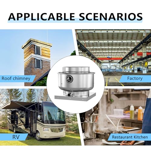 Roof Ventilator Restaurant Hood Grease Rated Exhaust Fan Food Truck Direct Drive Centrifugal Upblast Exhaust Fan 1/6HP 800 CFM 110 Volt Single Phase Motor - size: RDU03