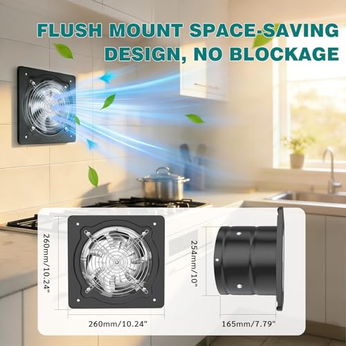 10 Inch Wall Mount Exhaust Fan, Metal Ventilation Fan with High Airflow, Suitable for Garage, Bathroom & Attic Spaces, Black - color: Black, size: 10inch